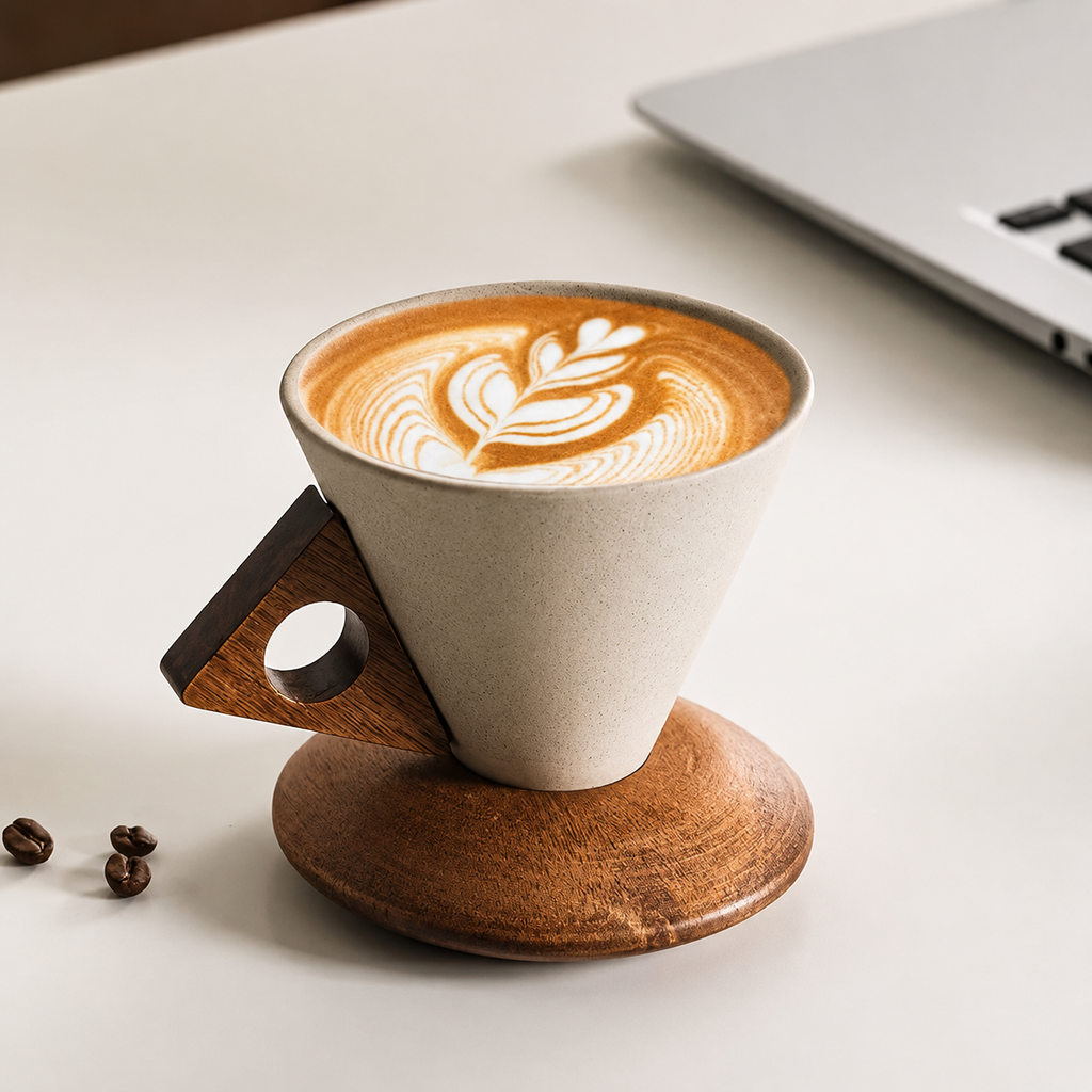 Filiżanka do latte z drewnianą rączką LEGNO