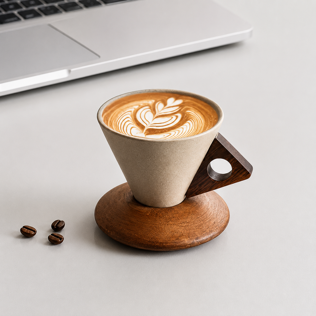 Filiżanka do latte z drewnianą rączką LEGNO