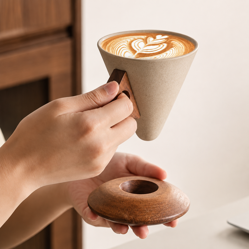 Filiżanka do latte z drewnianą rączką LEGNO
