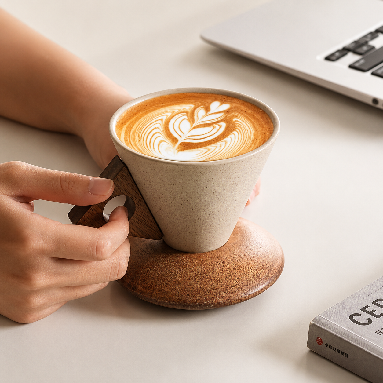 Filiżanka do latte z drewnianą rączką LEGNO
