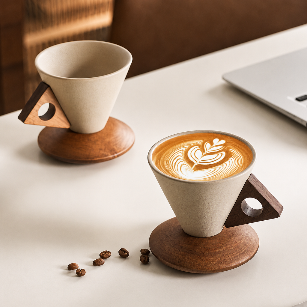 Filiżanka do latte z drewnianą rączką LEGNO